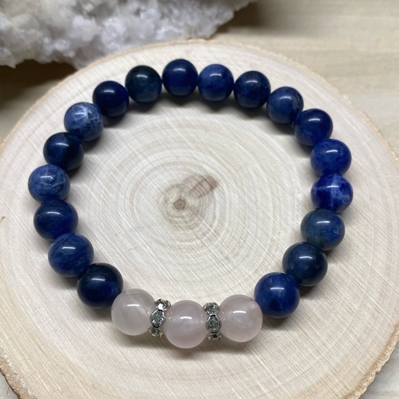 Sodalite and Rose Quartz Stretch Bracelet - Picture 1 of 2
